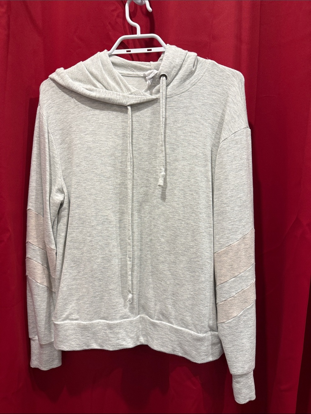 For The Republic Light Gray Hooded Pullover with Stripe Sleeve Detail